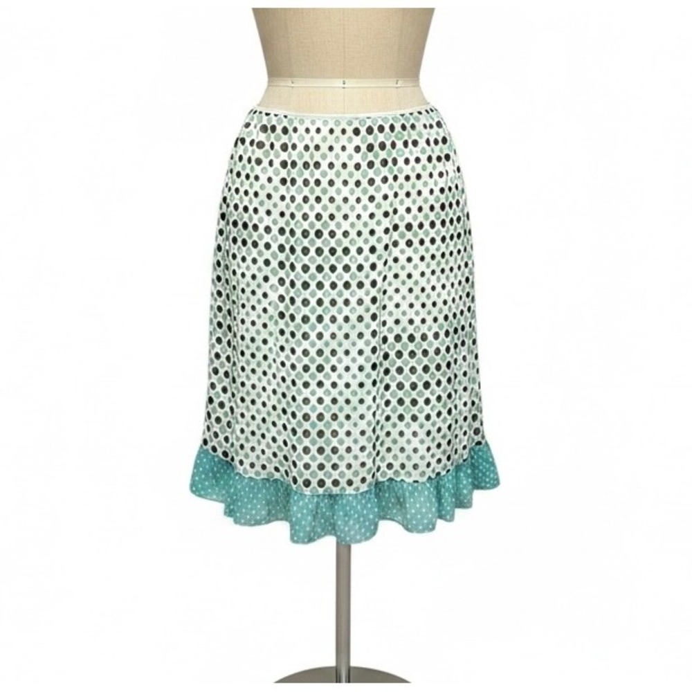 Jonathan Martin Polka Dot Ruffle Hem Midi Skirt Teal Brown 1X